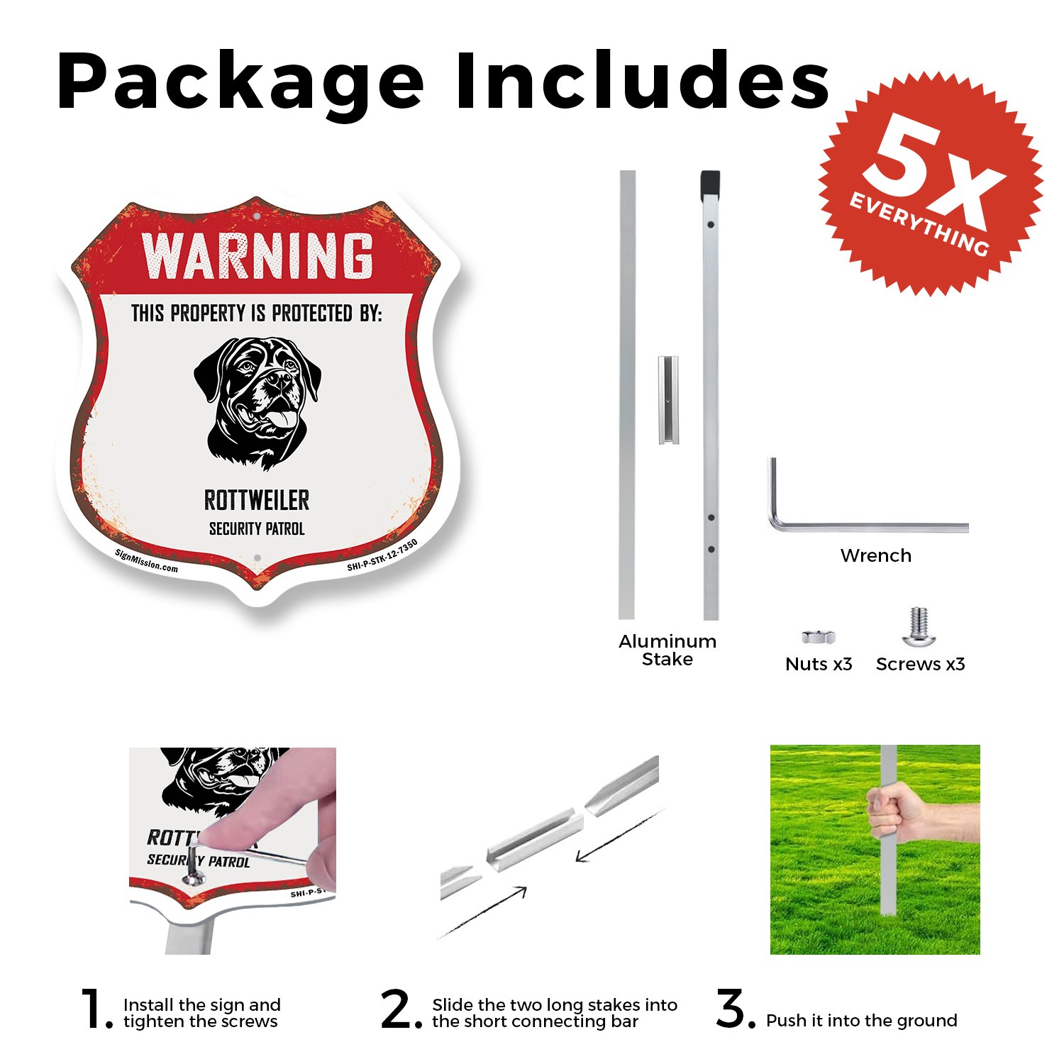 Warning Property is Protected by Rottweiler Made in the Shield Sign With Stake