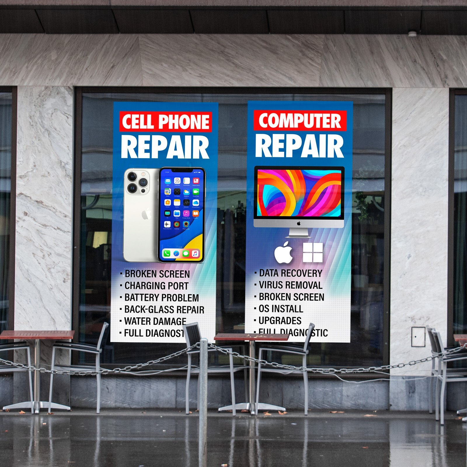 Cell Phone Computer Repair Retail Door Window Wraps iPhone sign poster banner