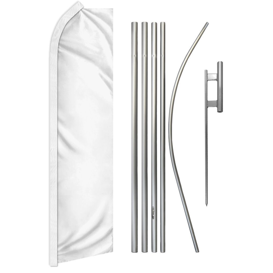 “WHITE” Advertising Super Flag & Pole Kit solid color blank blanco