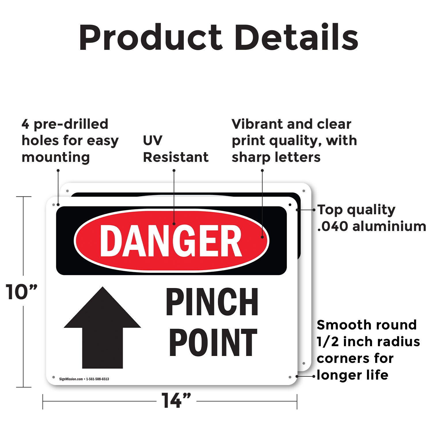 (2 Pack) Pinch Point OSHA Danger Sign Decal Metal Plastic