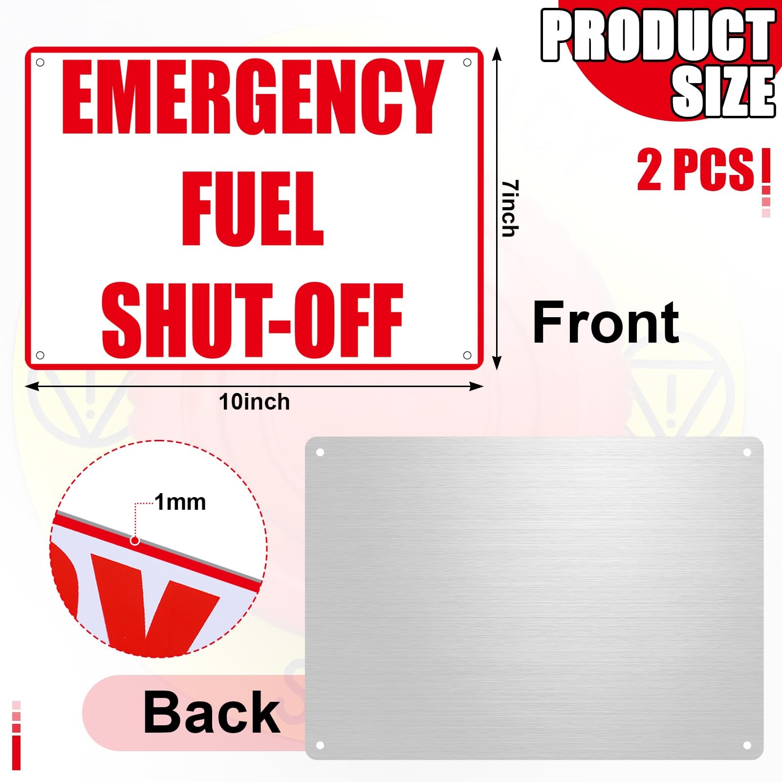 2 Pack Fuel Shut-Off Sign, 10 x 7 Inches Aluminum Fuel Shut-Off Sign Weatherp…