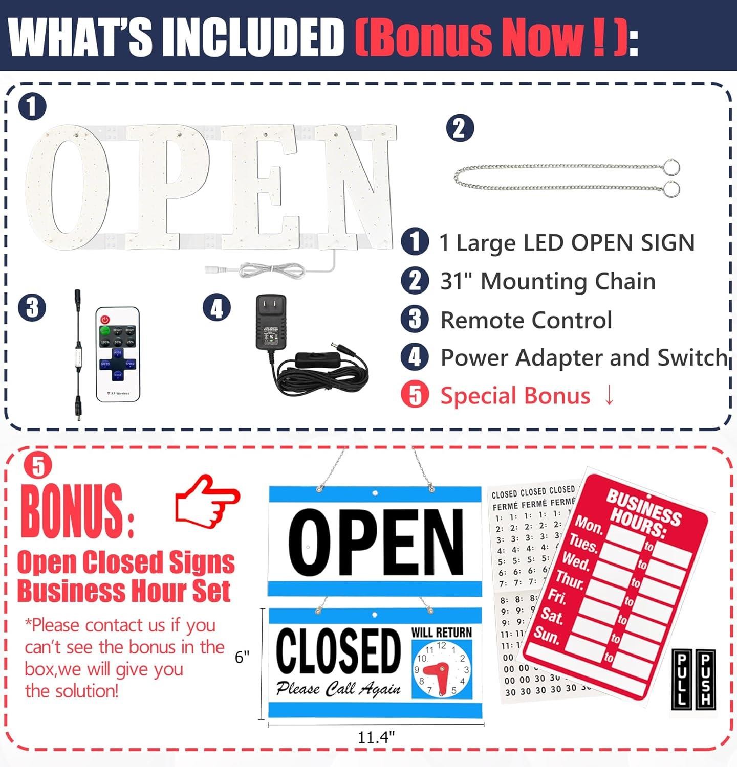 Ultra Bright LED Open Sign 30×10 with Remote for Cafe, Salon, Retail Store