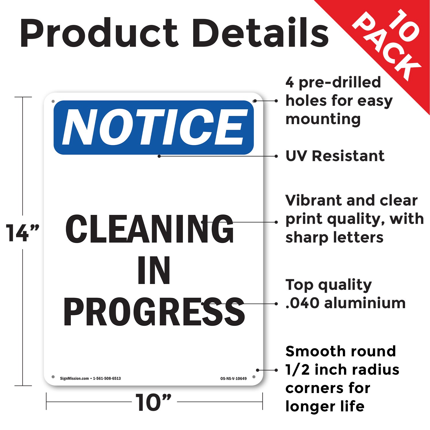 Cleaning In Progress OSHA Notice Sign Metal, Plastic, Or Decal – 5 or 10 Pack