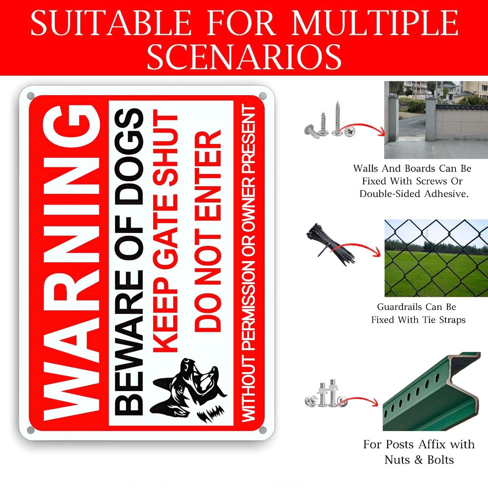 4 Pack Reflective Dog Signs, 12×8 Inches, Rust-Resistant Aluminum, Private