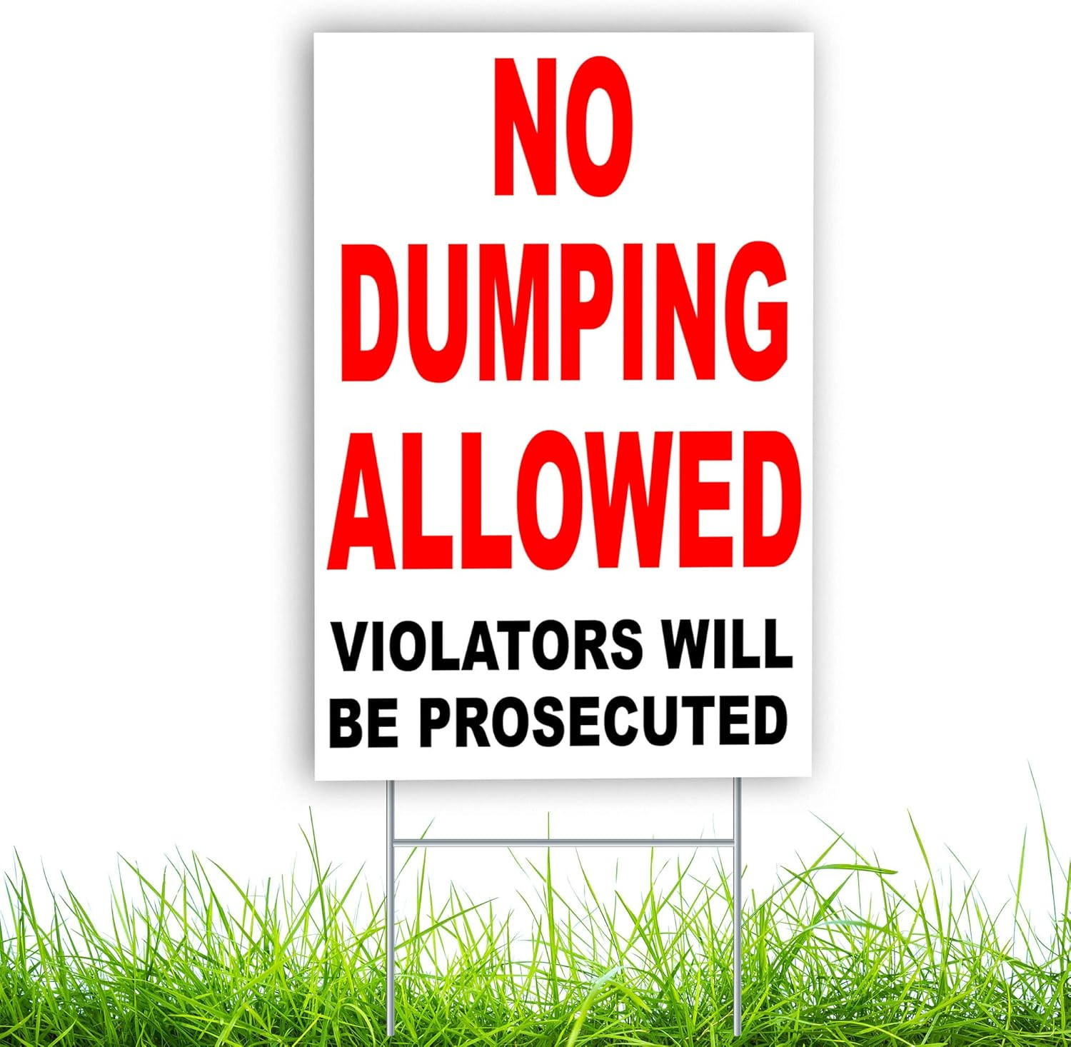 No Dumping Sign with Stake, 8×12 DS Coroplast No Littering Sign Outdoor for Yard