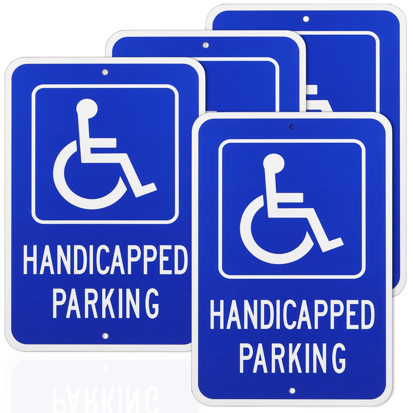 4 PCS Handicap Parking Sign 18×12 Inch 1mm Aluminum Reflective Blue