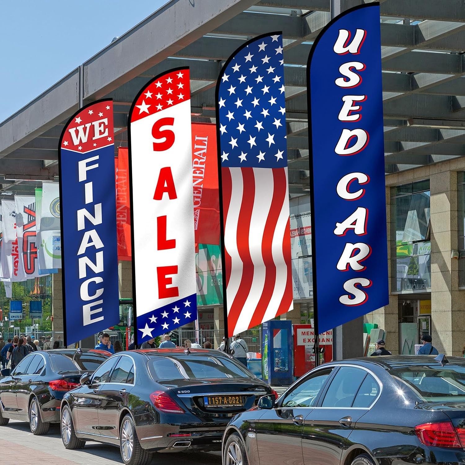 Used Car Flags 4 Pack 12ft Windless Auto Swooper Car Lot Feather Flags for