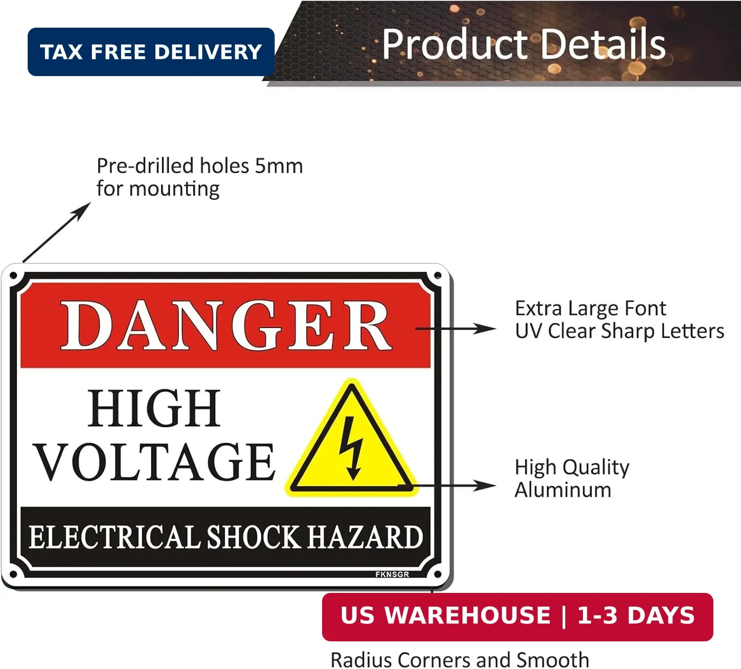 Danger High Voltage Electrical Shock Hazard Sign 2 Pack, 10 x 7 inches Rust Free
