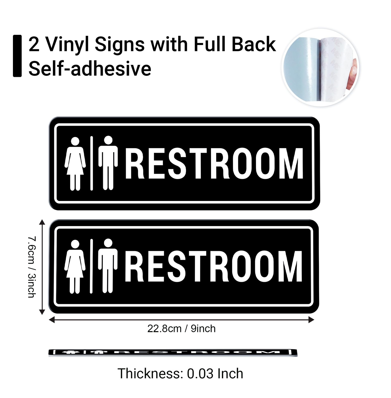 Restroom Sign – (2 Pack) Restroom Signs for Business with Strong -Adhesive, B
