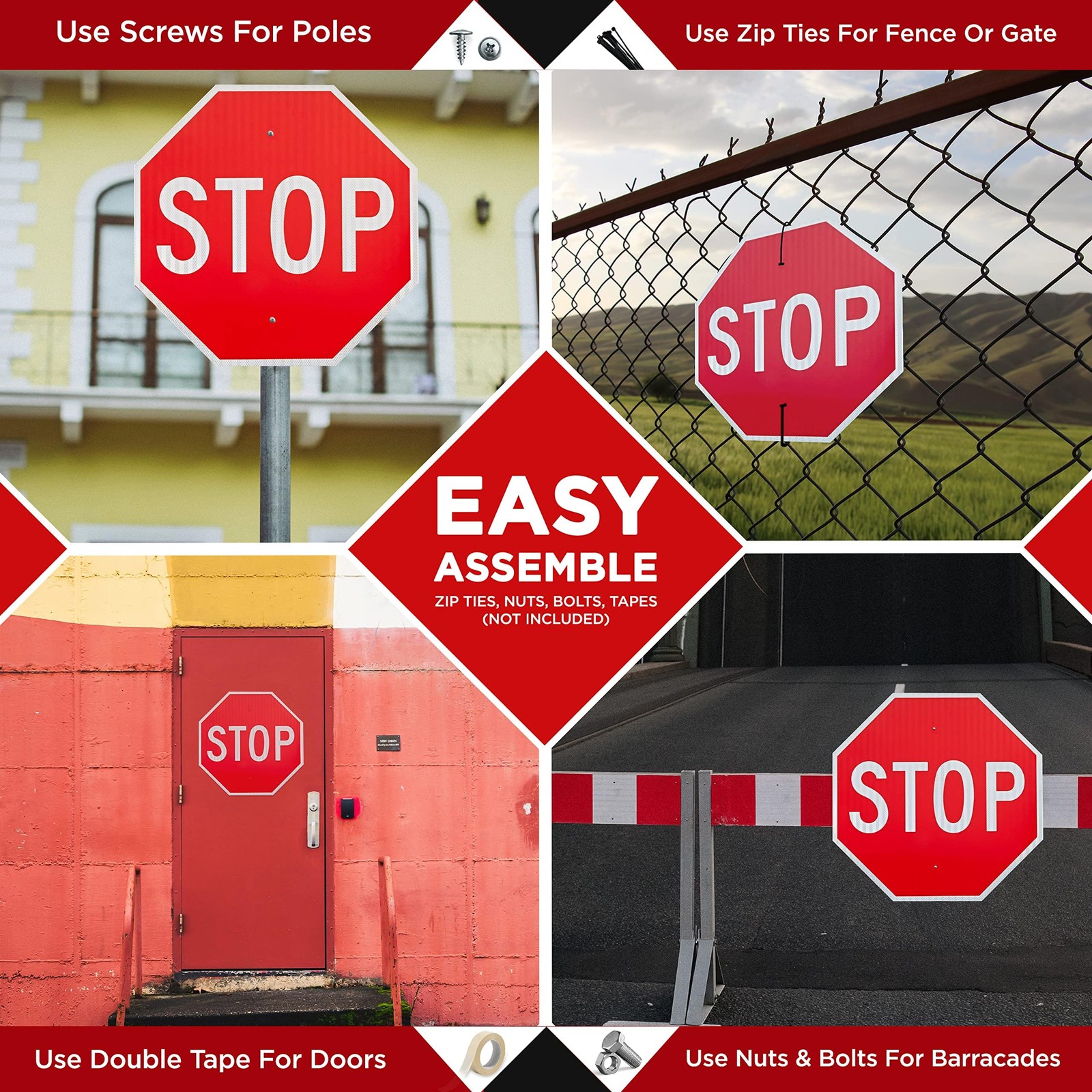 2 Pack Large Stop Signs 24 x 24 Inches – High Intensity Prismatic Aluminum 60…
