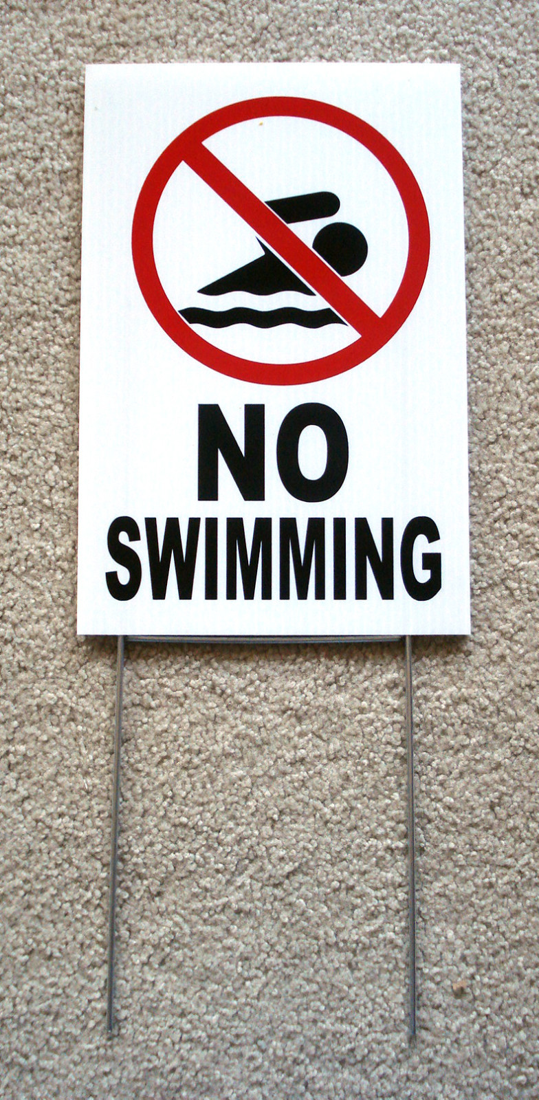 NO SWIMMING with Symbol 8″ x12″ Plastic Coroplast Sign with Stake