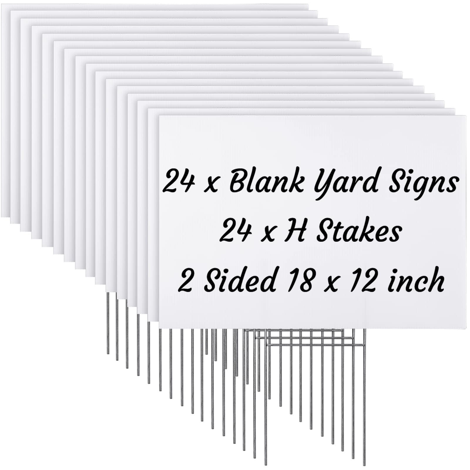 24 Sets Blank Yard Signs with Stakes – 12×18 Inch Waterproof Double-Sided Lawn S