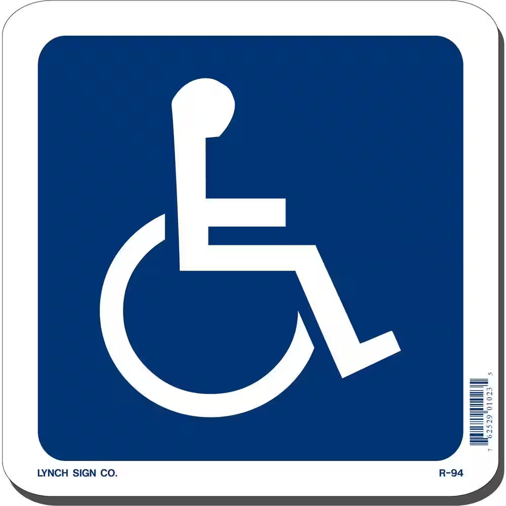 7 In. X 7 In. Blue on White Plastic Accessible Symbol Sign