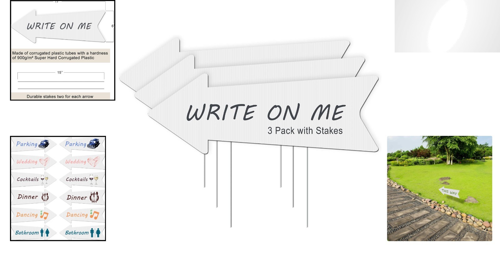 3 Pack Blank Arrow Signs 17×6 Inches – Customizable Wedding Directional Signs