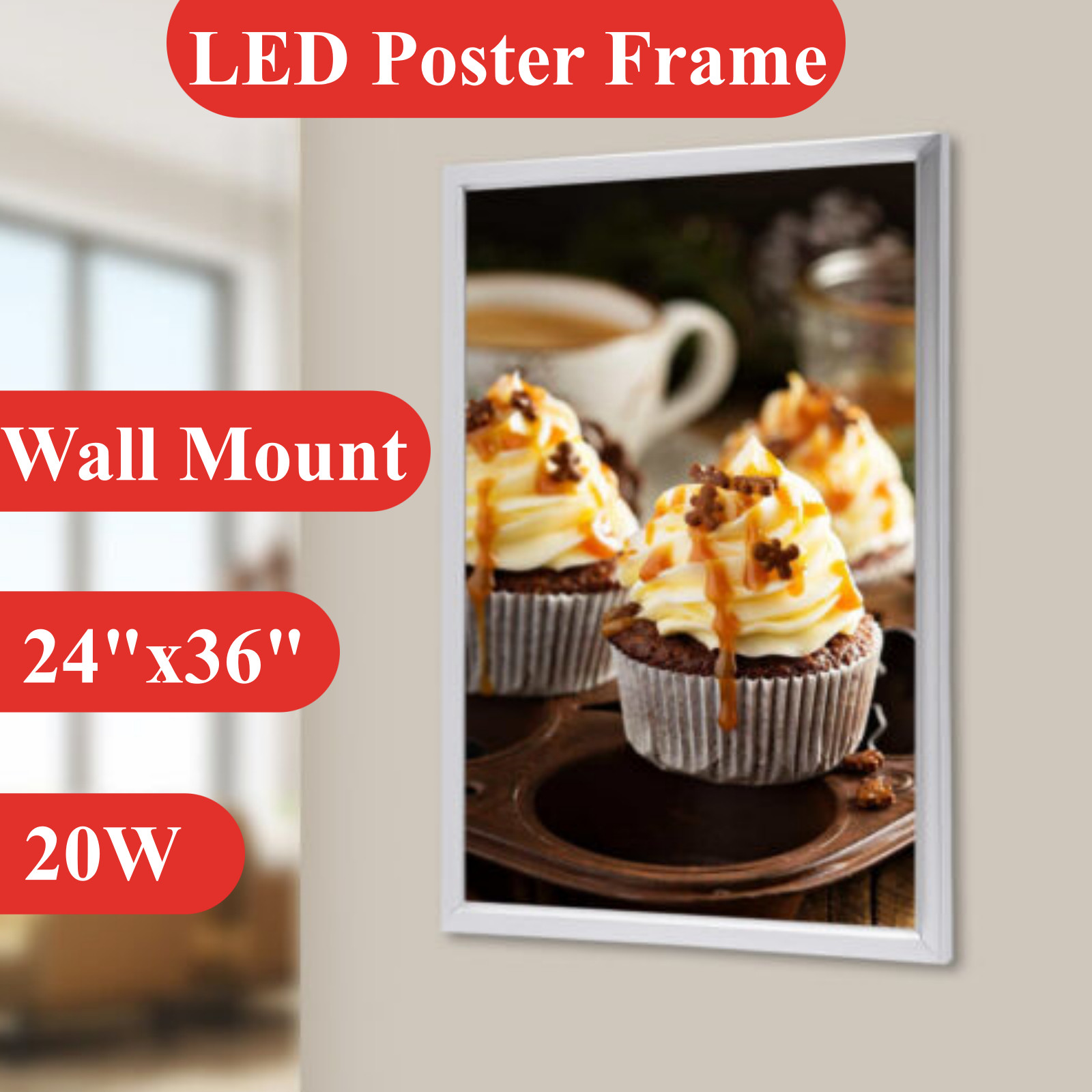 24″x36″ LED Backlit Poster Frame Art Picture Light Box Advertising Display Frame