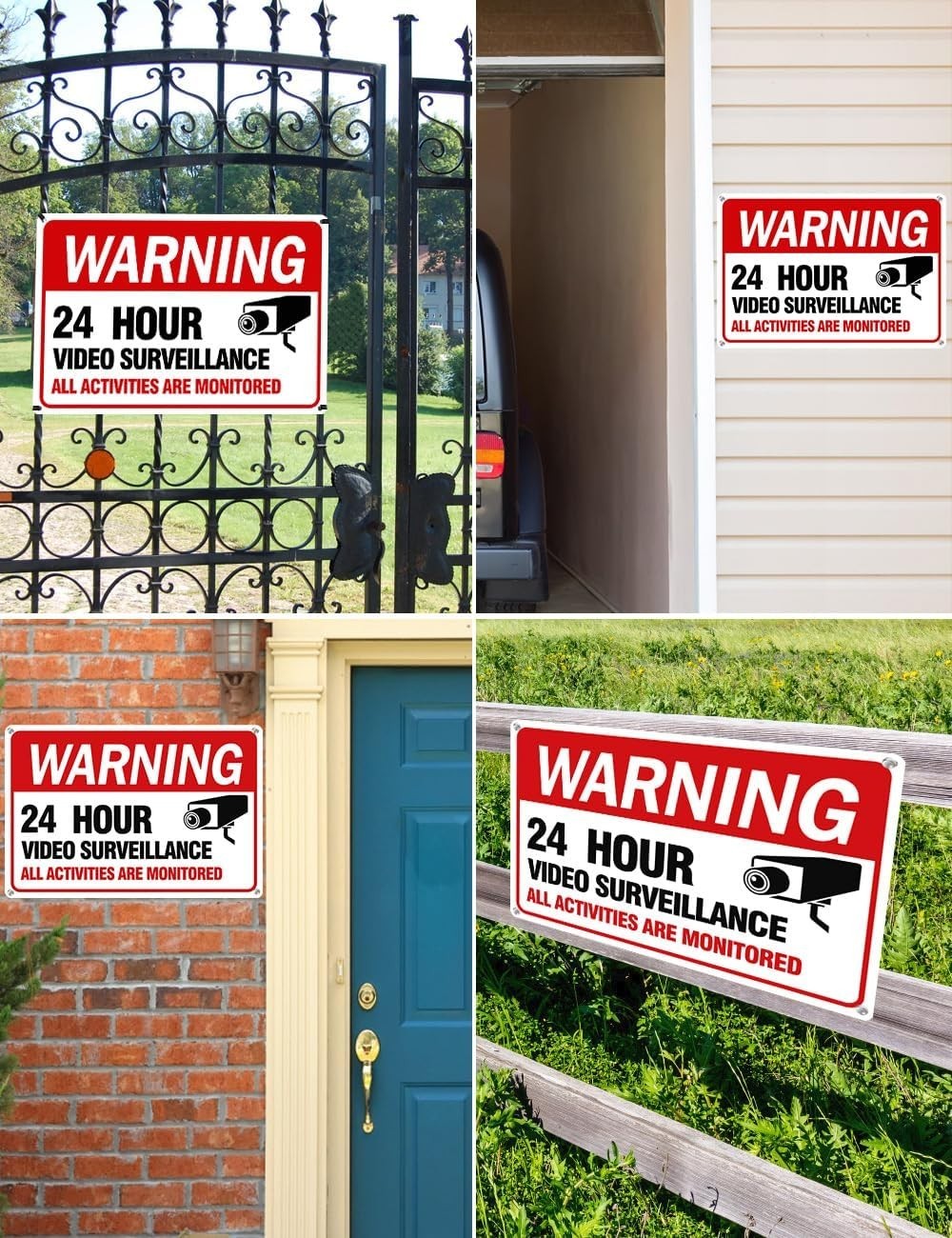 4 Pack Video Surveillance Signs, 12″x 8″ Aluminum Camera Signs, CCTV Security