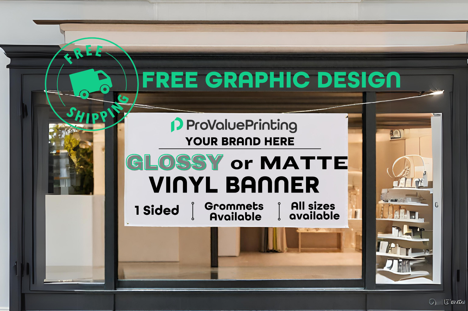 Vinyl Banner- Glossy or Matte- 13oz – 12”x24x” Standard Size. FREE DESIGN