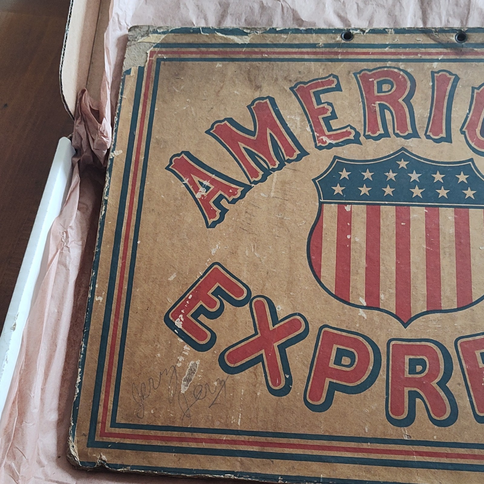 Vintage American Express Double Sided Sign. 15 X 12 Inches. Press board. 1913