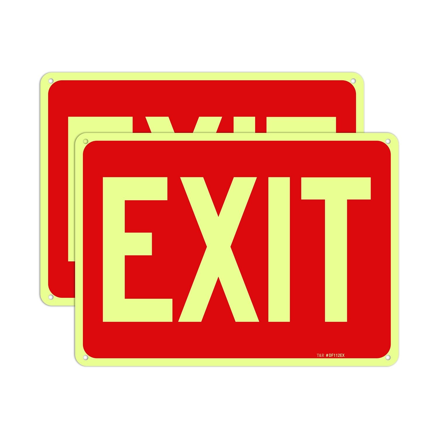 T&R Exit Sign – 2 Pack – 10 x 7 Inches Rust Free .040 Aluminum Glow-In-The-Da…
