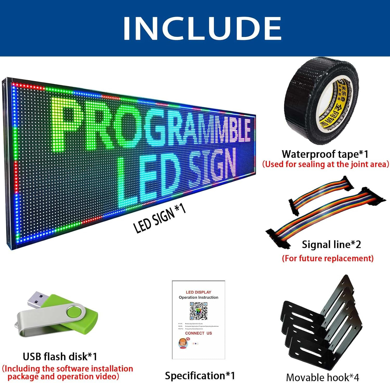 Programmable LED Scrolling Sign 77″x20″ Waterproof APP Control for Business
