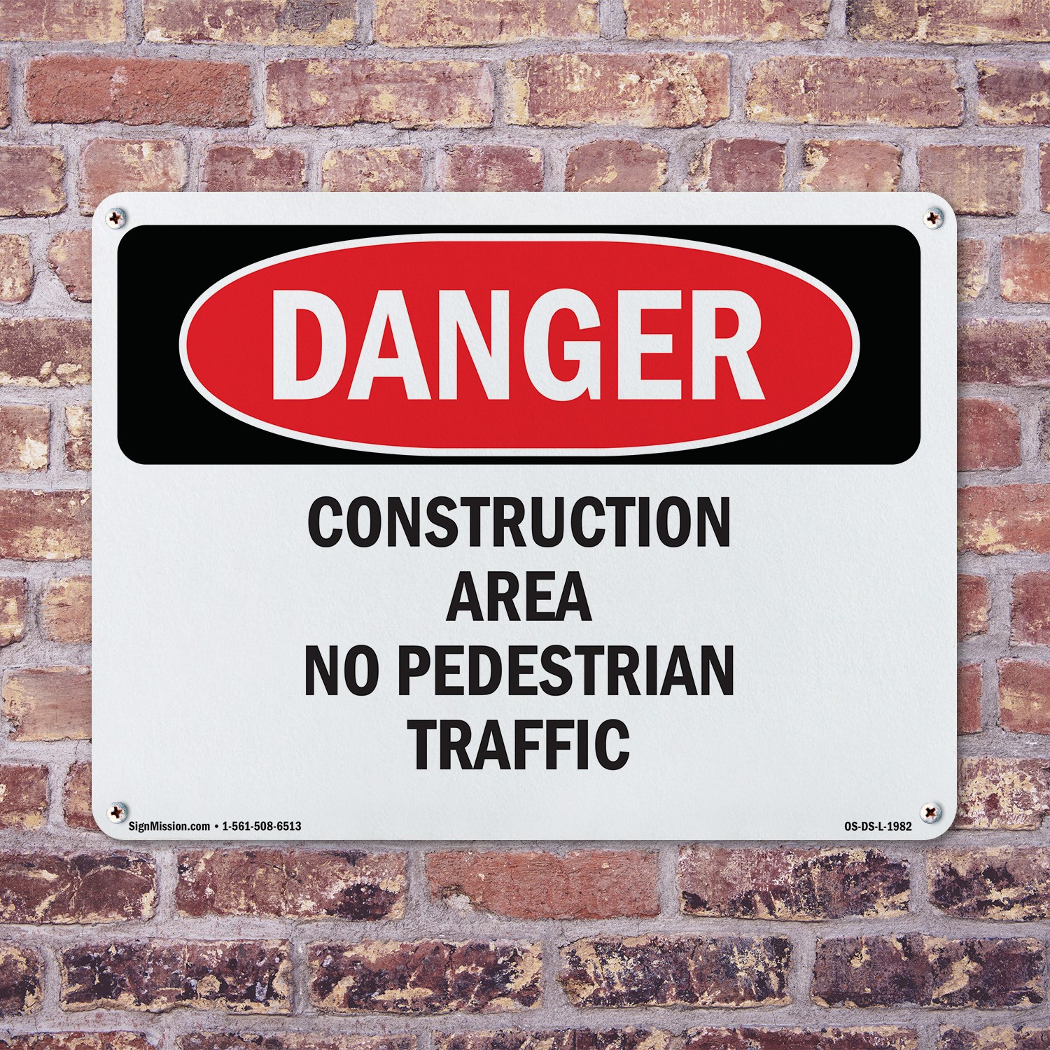 Construction Area No Pedestrian Traffic OSHA Danger Sign Or Decal – 5 or 10 Pack