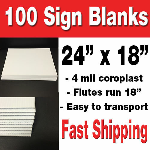 BOX OF 100 18″ x 24″ BLANK WHITE CORRUGATED YARD SIGNS/POLITICAL SIGNS