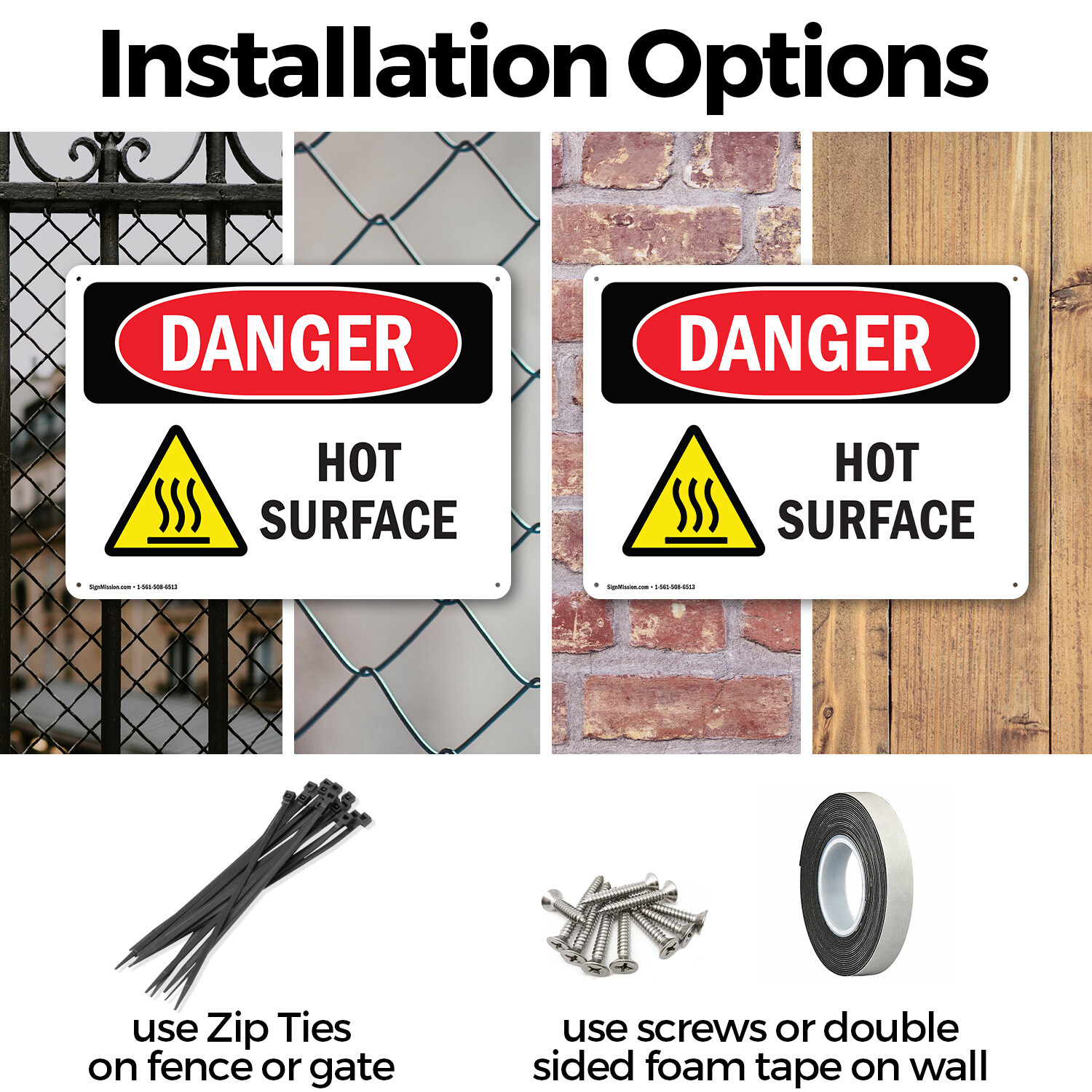 (2 Pack) Hot Surface OSHA Danger Sign Decal Metal Plastic