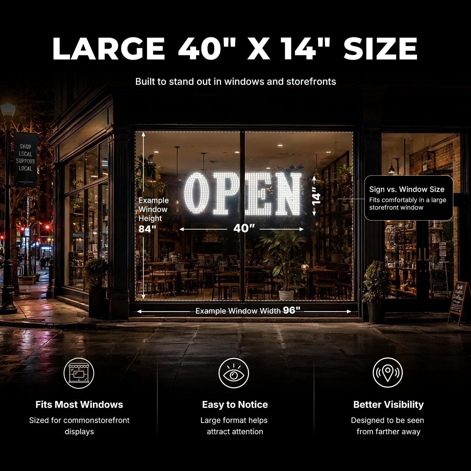 40″ x 14″ Large LED Open Sign Remote Control Bright 14 Mode Electric Display