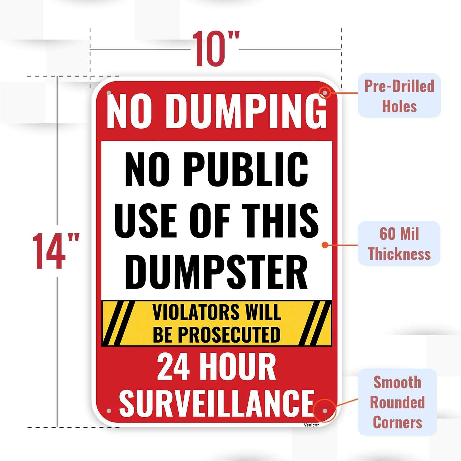 1PC No Dumping Private Dumpster Sign, 14 X 10 Inches – Aluminum – Video Surveill