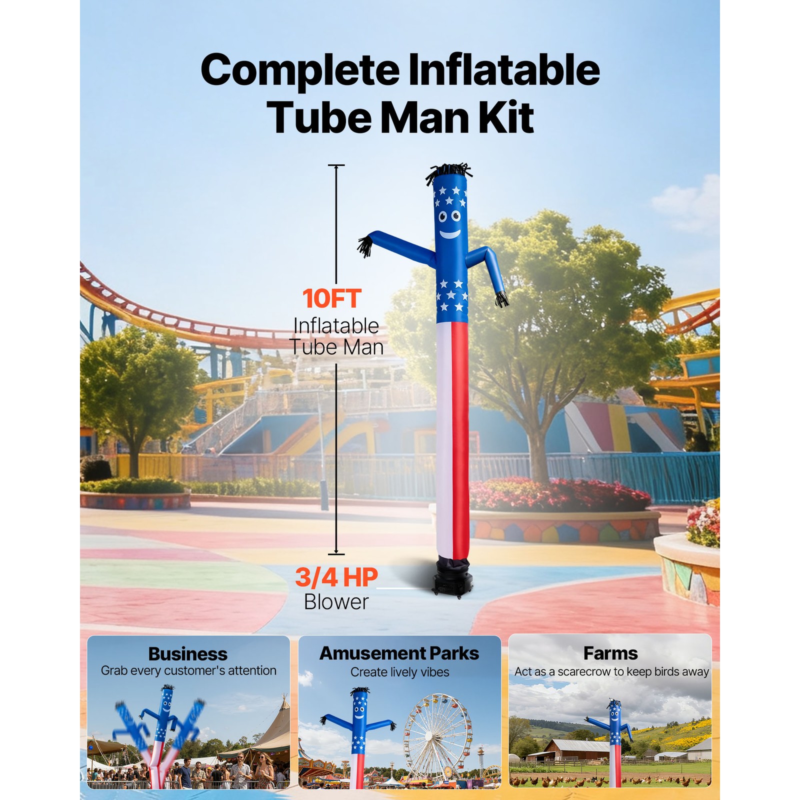 Uimoso Inflatable Tube Man with 3/4 HP Blower Fan, 10 ft Waving Dancing Figure