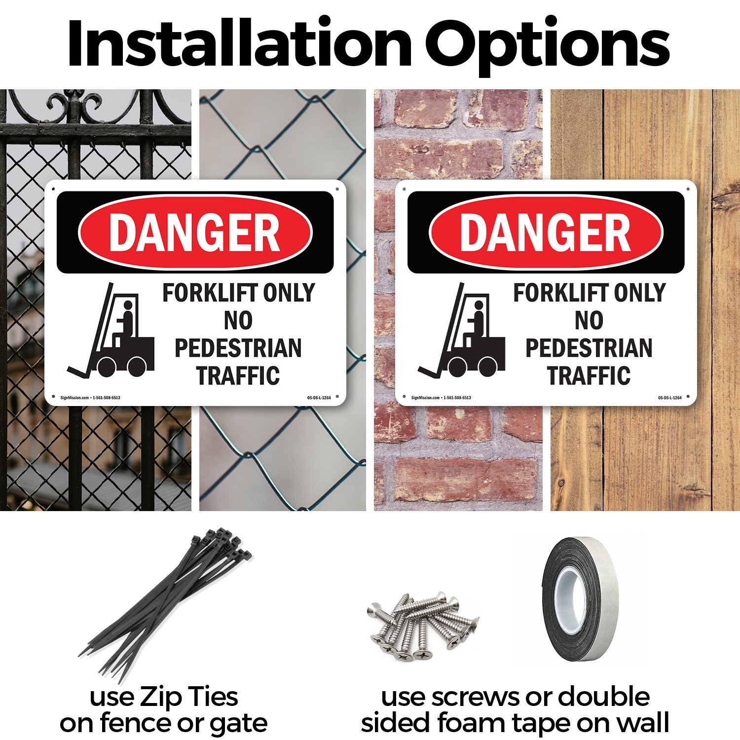 Forklift Only No Pedestrian Traffic OSHA Danger Sign Or Decal – 5 or 10 Pack