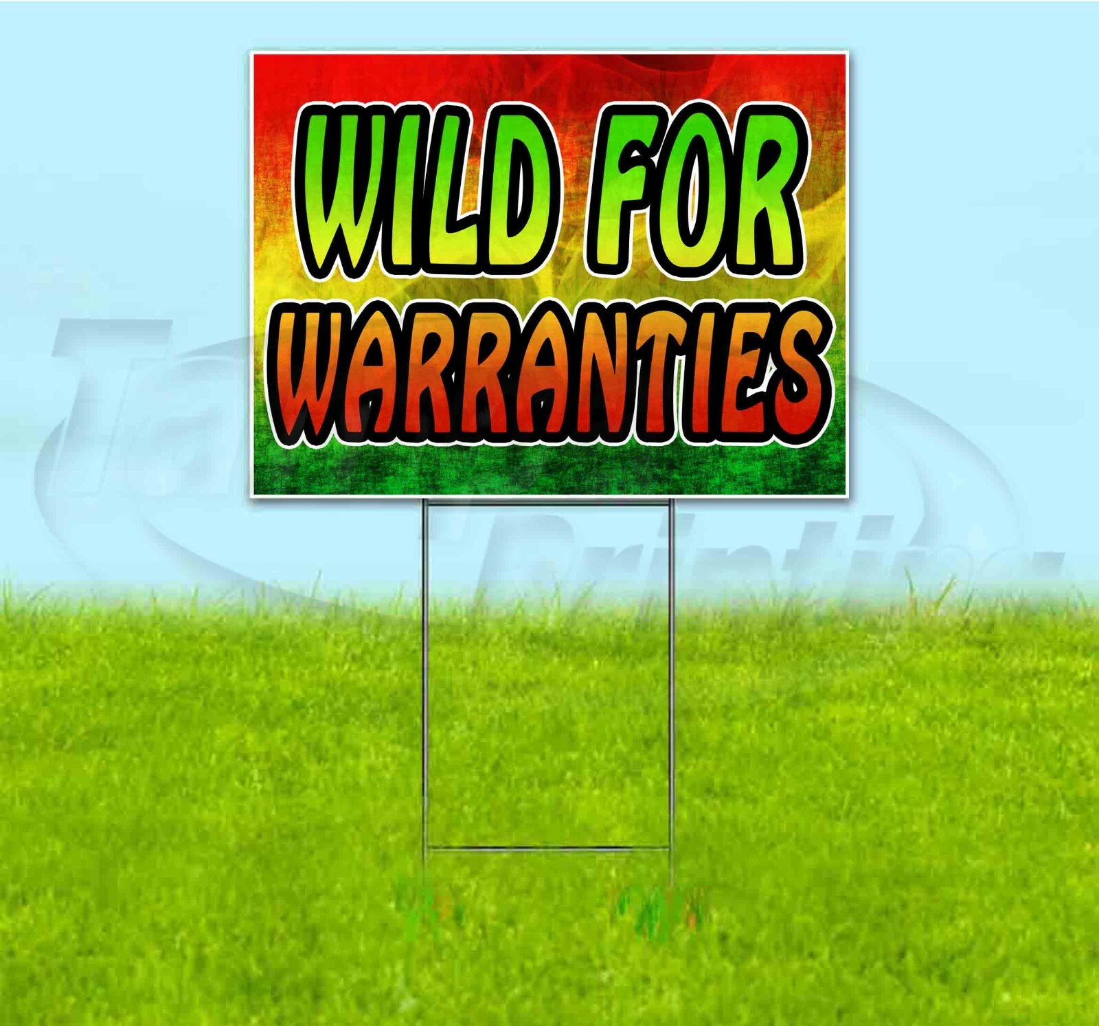 WILD FOR WARRANTIES 18×24 Yard Sign WITH STAKE Corrugated Bandit BUSINESS USA