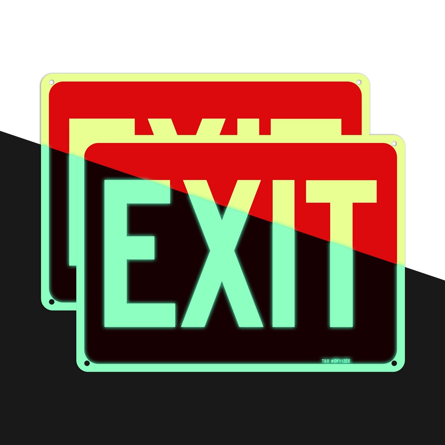 T&R Exit Sign – 2 Pack – 10 x 7 Inches Rust Free .040 Aluminum Glow-In-The-Da…
