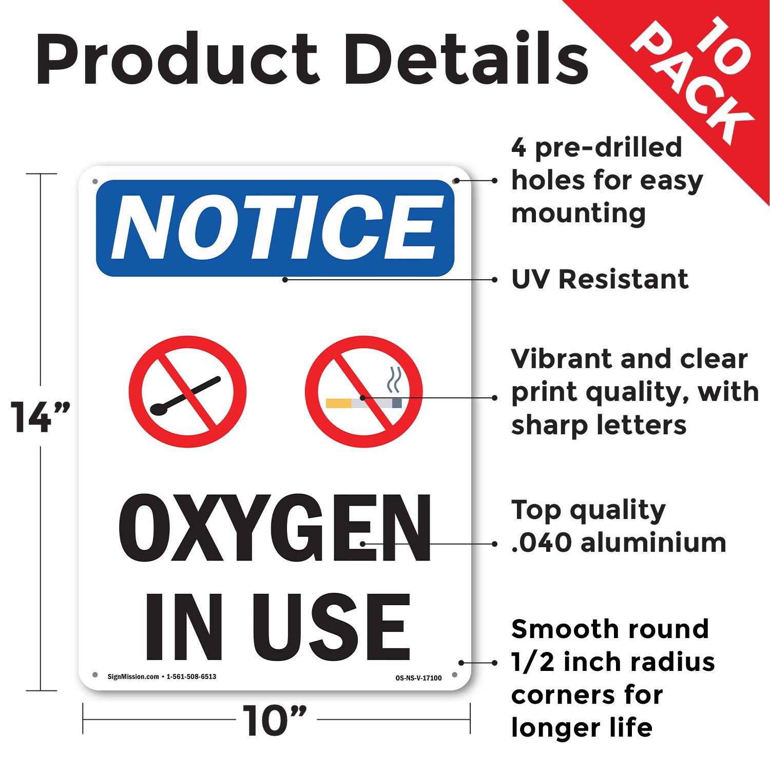 Oxygen In Use OSHA Notice Sign Metal, Plastic, Or Decal – 5 or 10 Pack