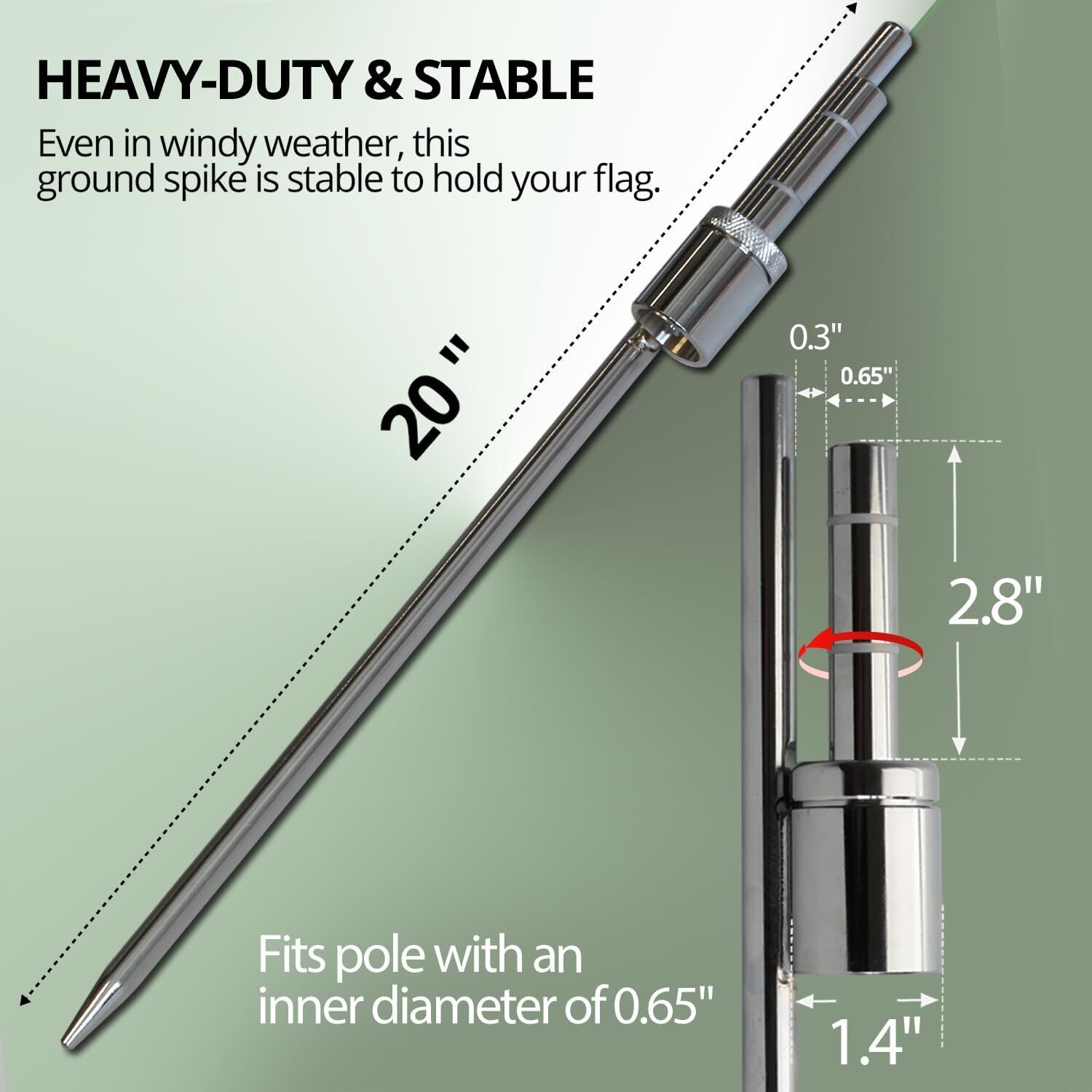 Anley 20-inch Ground Stake – Stainless Steel Spike with Sleeve Bearing
