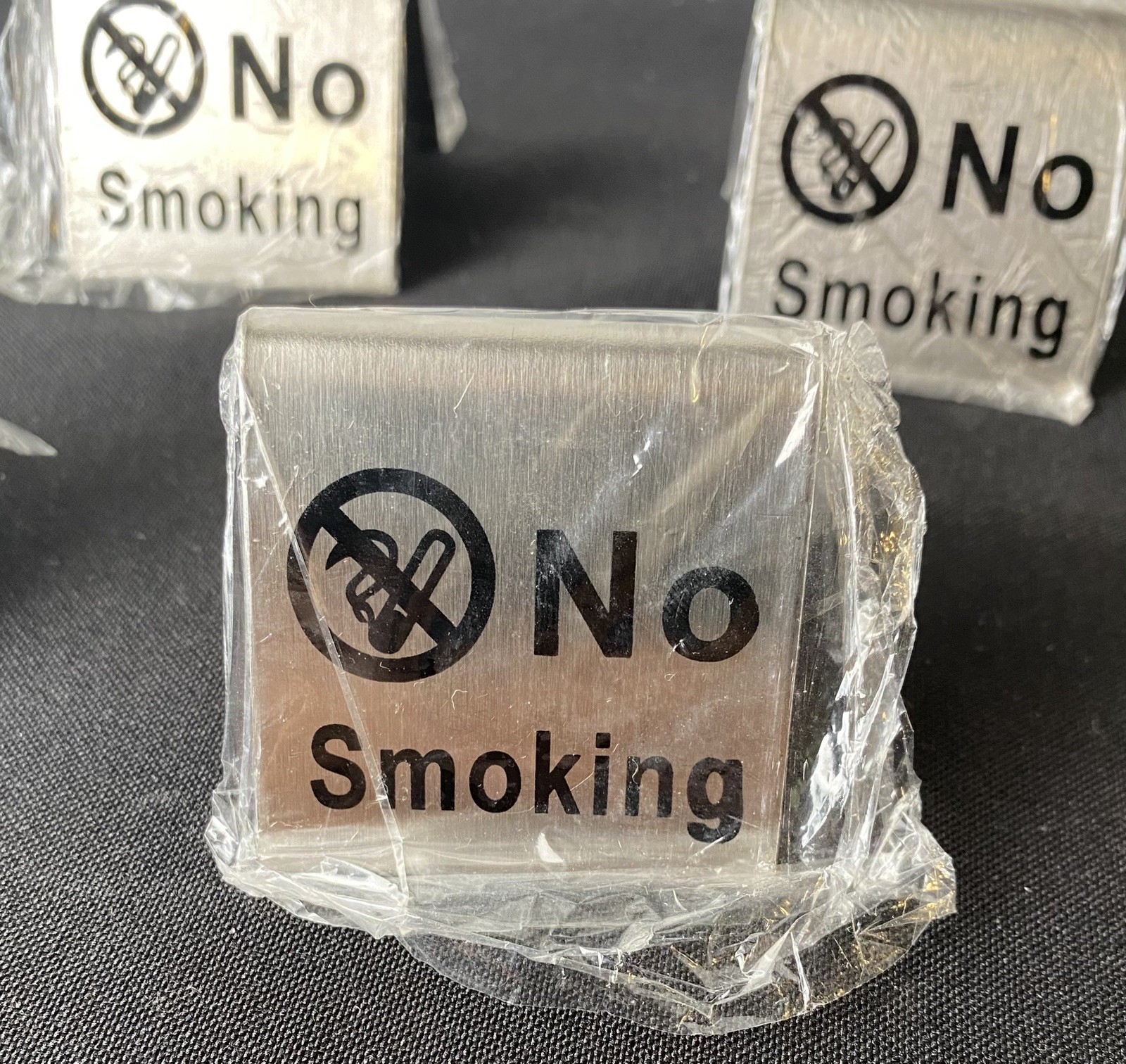 Set of 7 Stainless Steel No Smoking Sign Tent Card Table Non-Smoking Logo New