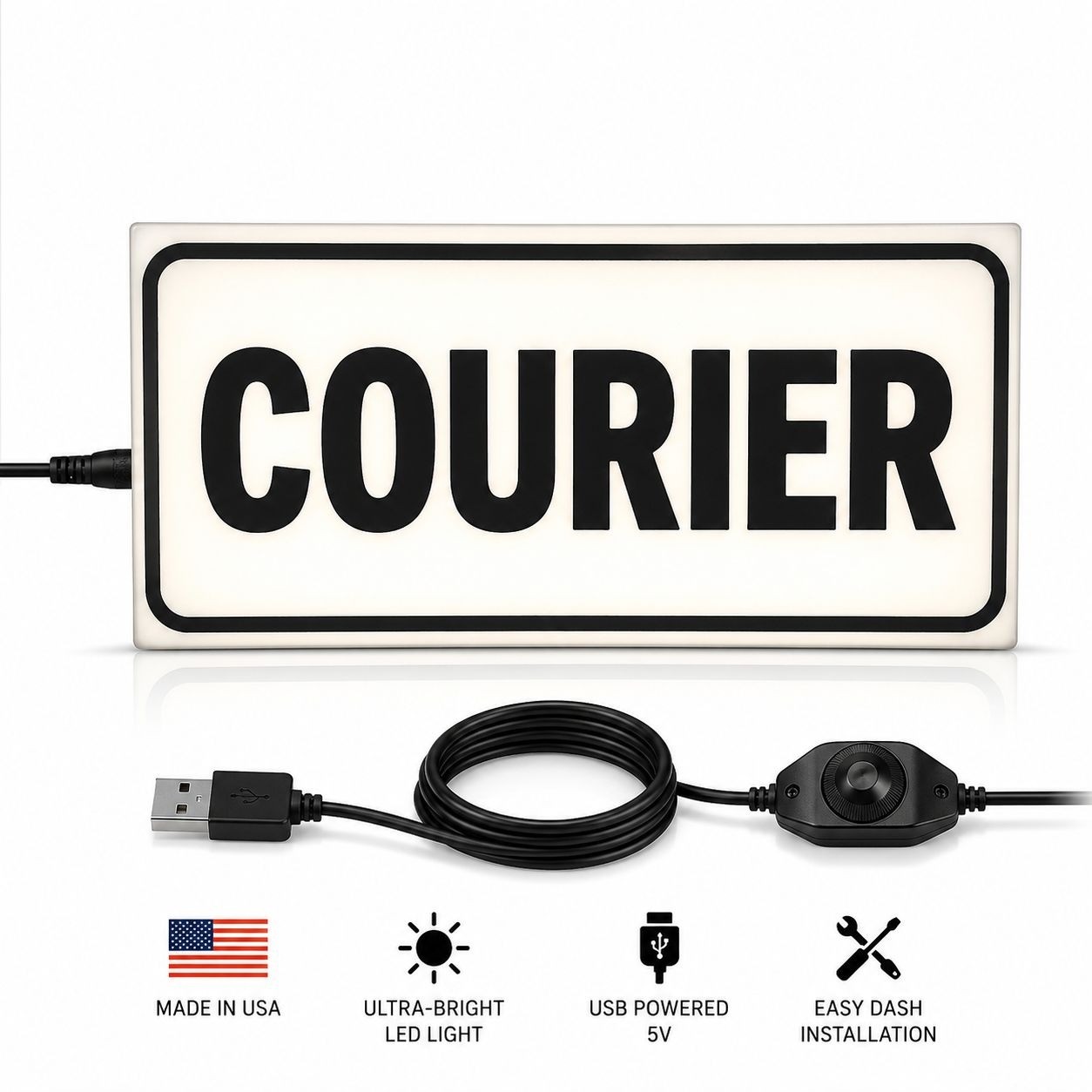 LED Courier Sign for Van & Car Dashboard – 5V USB Powered Lighted Delivery Sign,