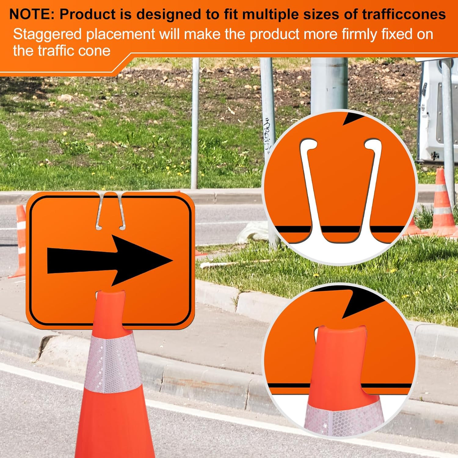 3 Pcs Traffic Reversible Arrow Signs 12.6 x 10.4 Inch Orange Detour Signs Cone T