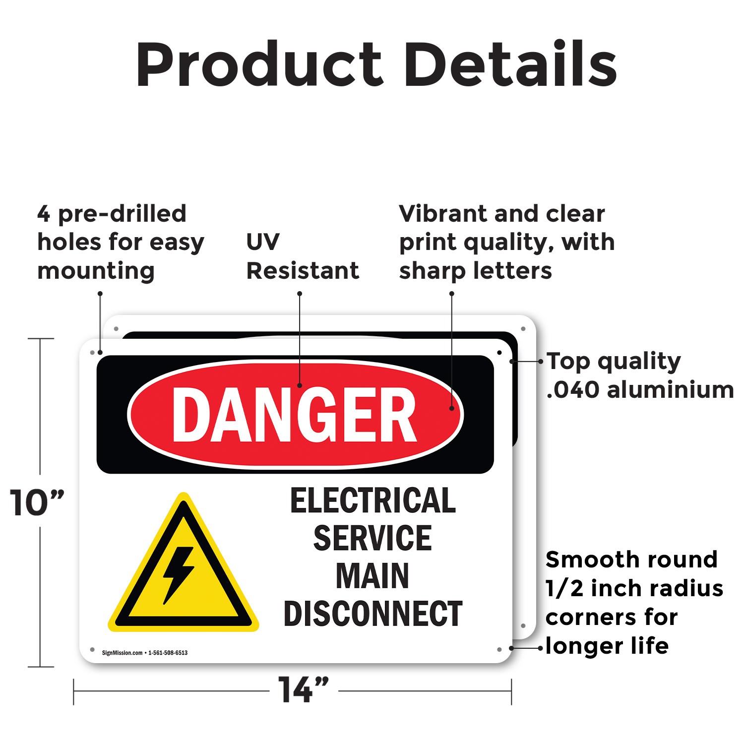 (2 Pack) Electrical Service Main Disconnect OSHA Danger Sign Decal Metal Plastic
