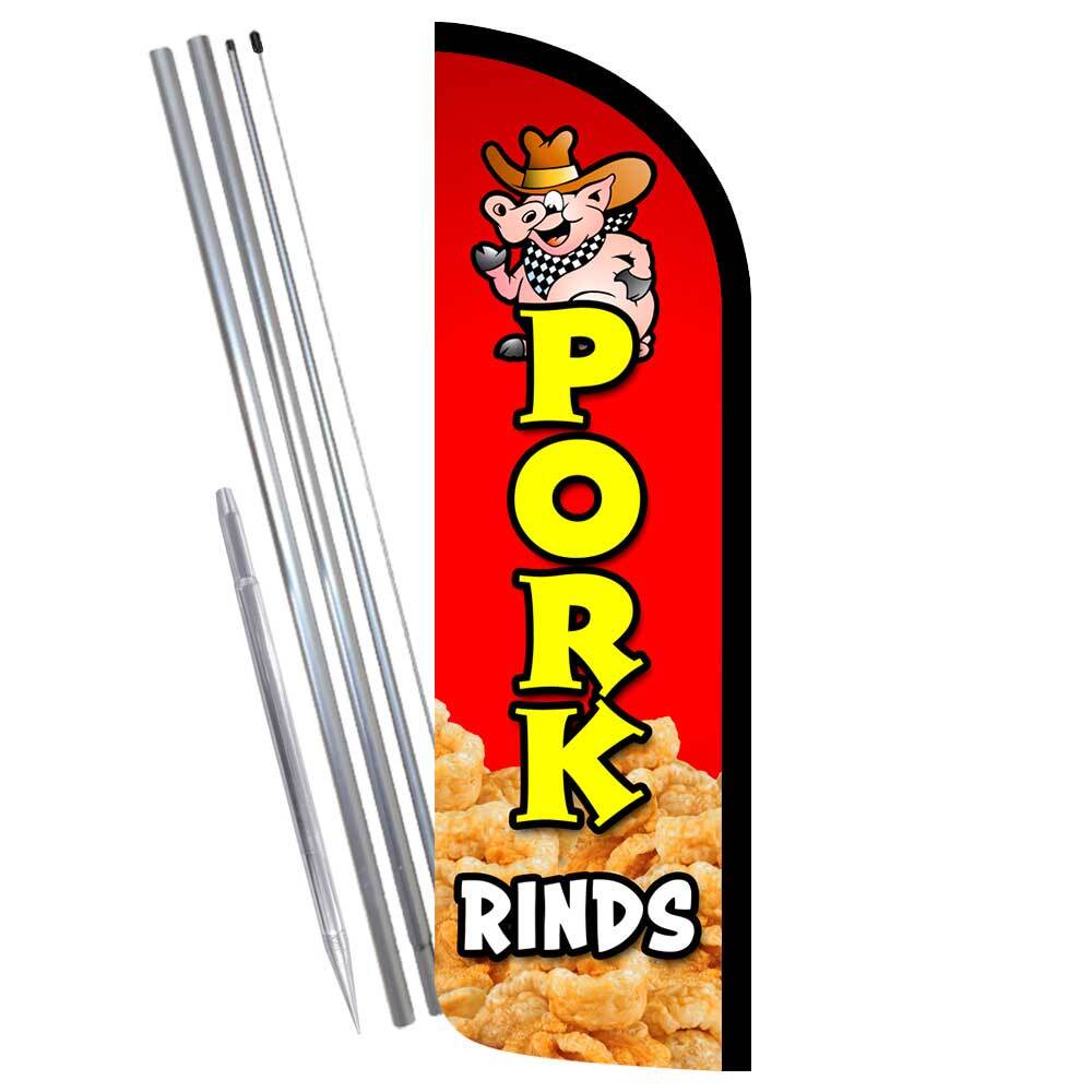 Pork Rinds Premium Windless Feather Flag Bundle (Complete Kit) OR Optional Repla