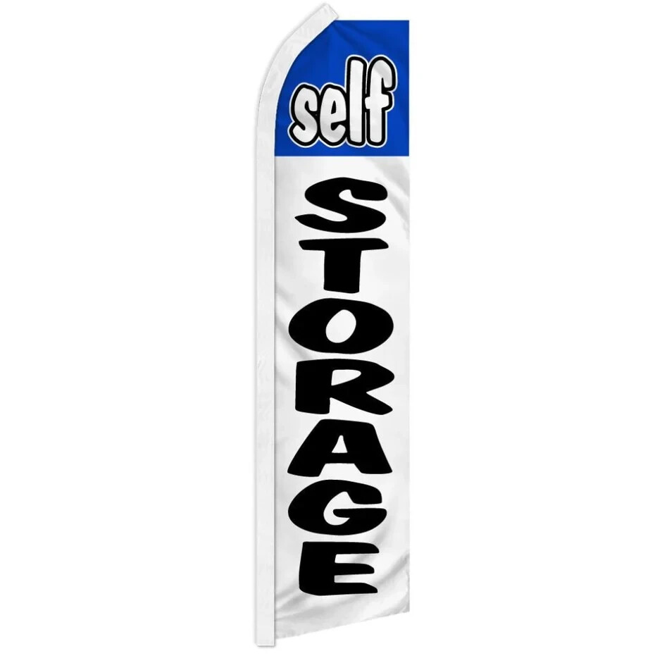 Self Storage (BL/White) Swooper Advertising Banner Flag for Storage Unit Rentals