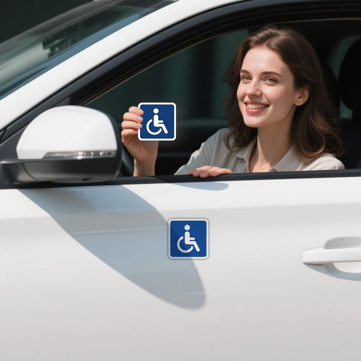 FALVFUN Car Handicap Parking Sign, 2PCS Reflective Magnetic Square, Blue