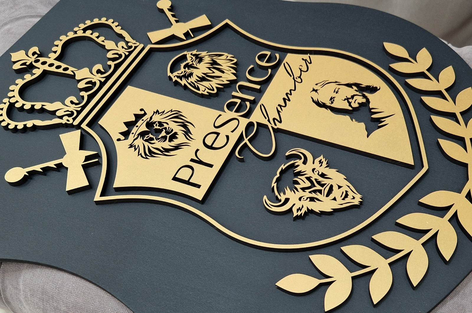 Dimensional Wooden Logo Wall Sign — Layered 3D, Hand Painted, LED Optional