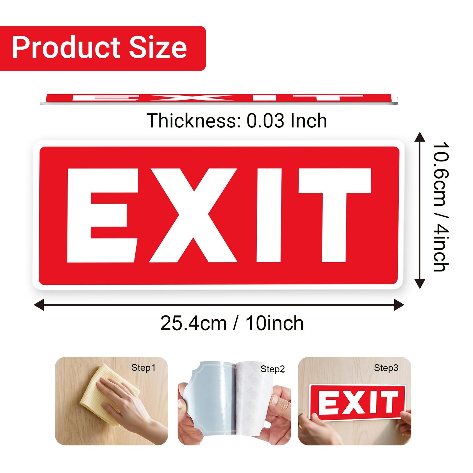 Exit Sign Stickers Red – 2 Pack 10×4 Inch –Vinyl, Laminated for UV, Weather &…