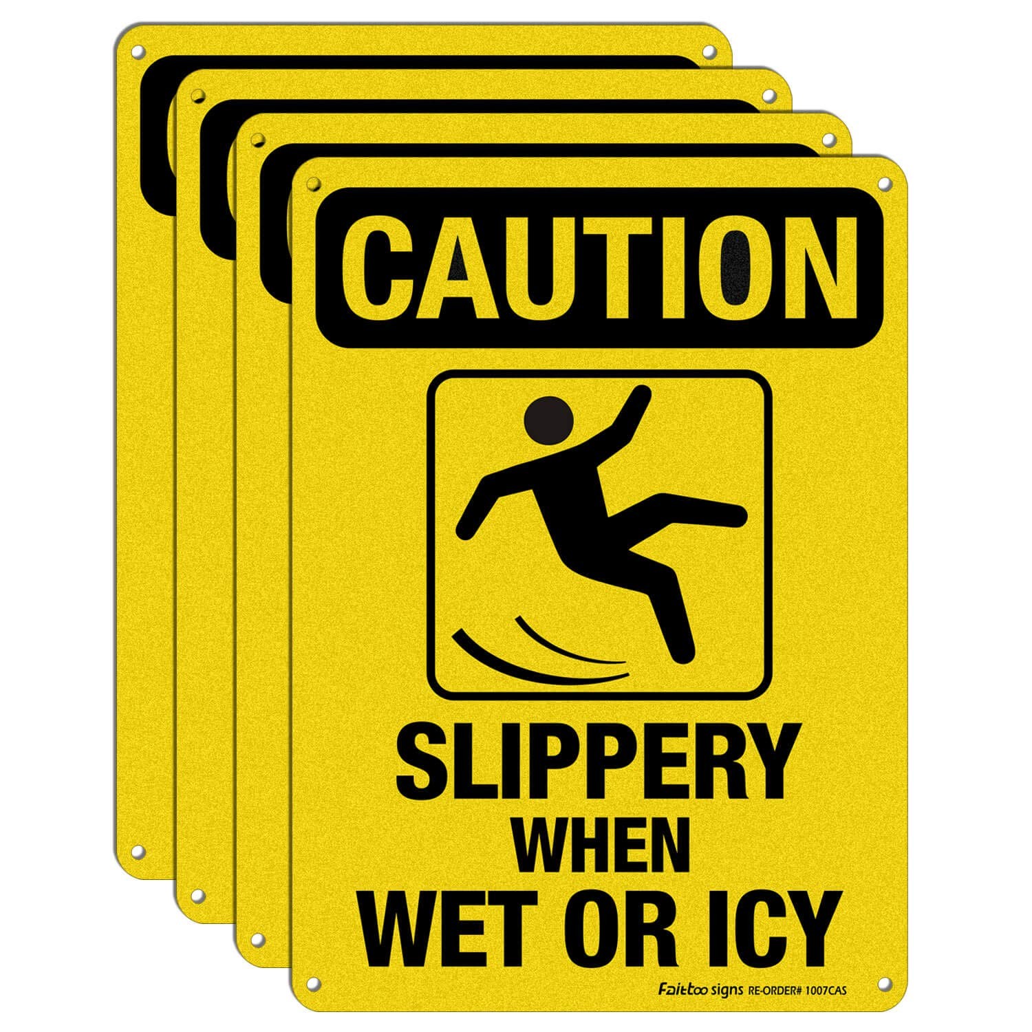 Reflective Aluminum Caution Slippery When Wet or Icy Sign 10×7 In 4 PCS