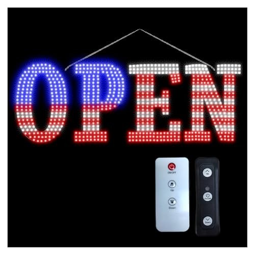 Open Signs for Business, 40″x14″ inch Extra Large USA Flag Open Sign LED Window