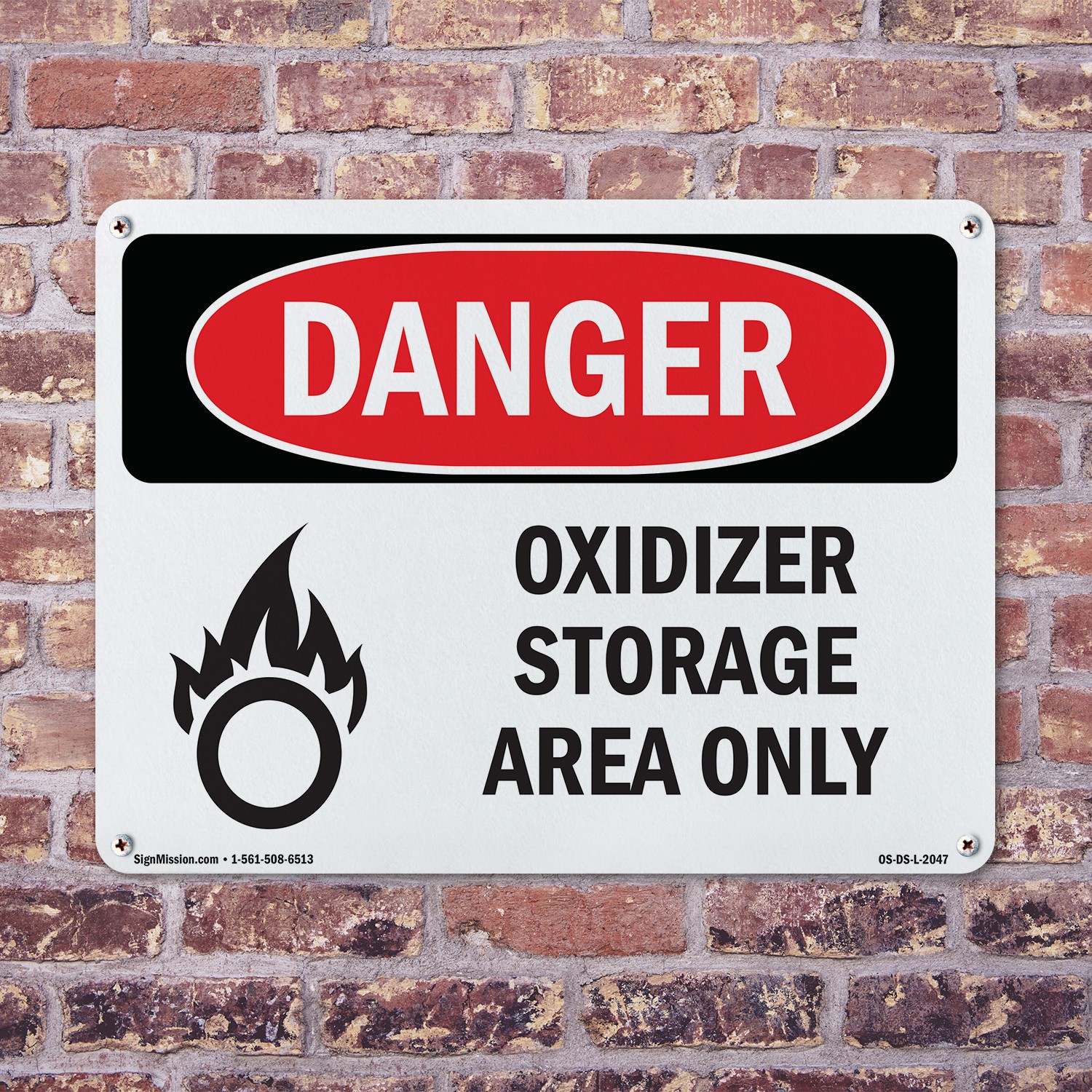 Oxidizer Storage Area Only OSHA Danger Sign Metal, Plastic, Decal 5 or 10 Pack