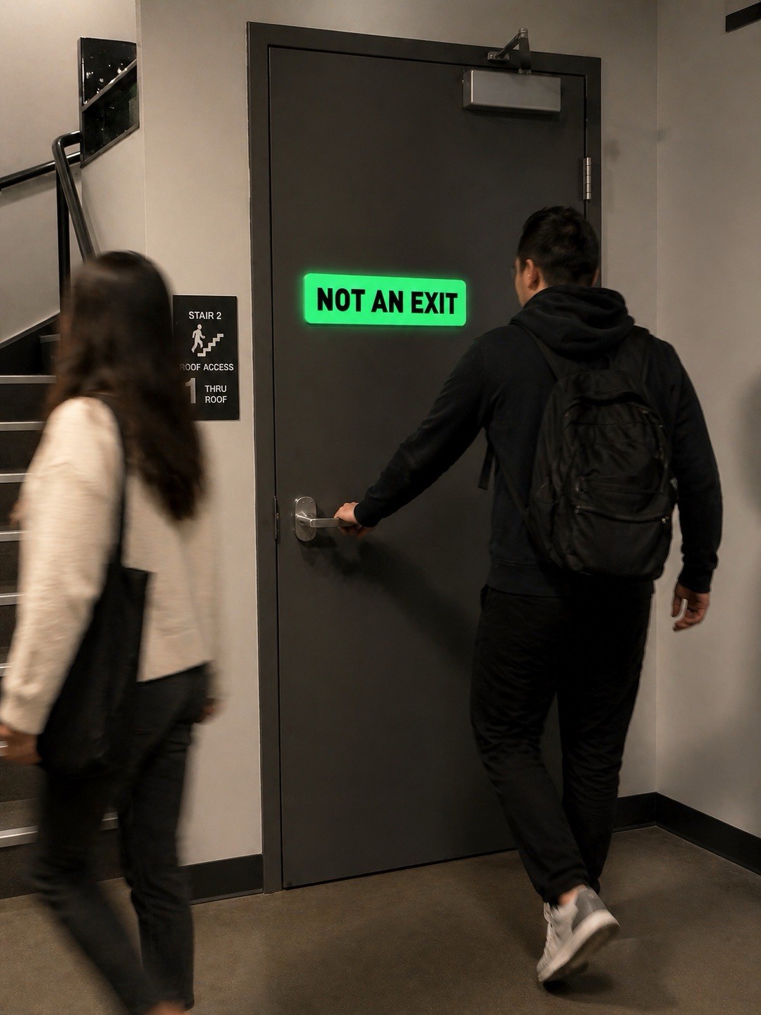Glow-in-the-dark NOT AN EXIT Door Sign Wall Mounted White Green Black 10×2 1/2in