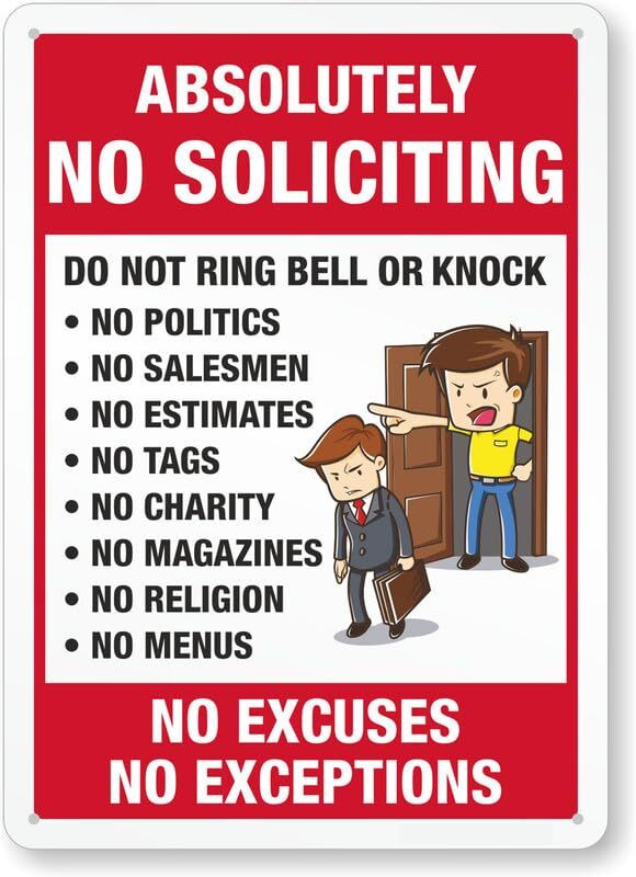 No Soliciting Sign Aluminum Weatherproof 8×12 Outdoor Business Warning