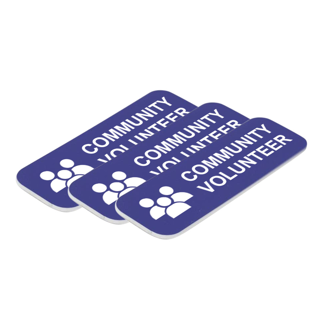 Community Volunteer 1 x 3″ Name Tag/Badge, (3 Pack)